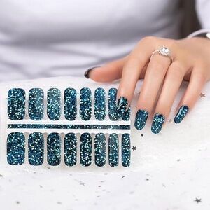 🔥 2 for 6 New Black & Teal Glitter Confetti Nail Polish Wraps / Strips